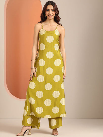 Women Geometric Printed Shoulder Straps Kurta with Palazzos