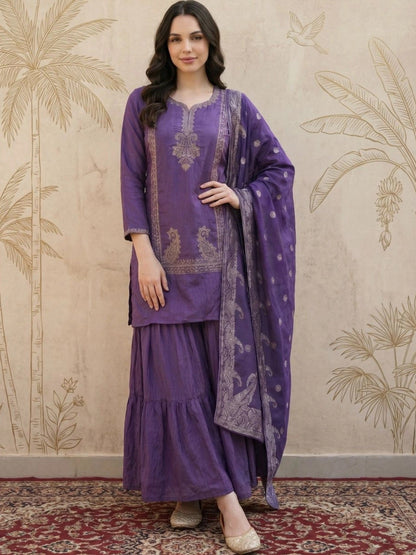 Women Ethnic Motifs Embroidered Regular Kurta with Sharara & With Dupatta