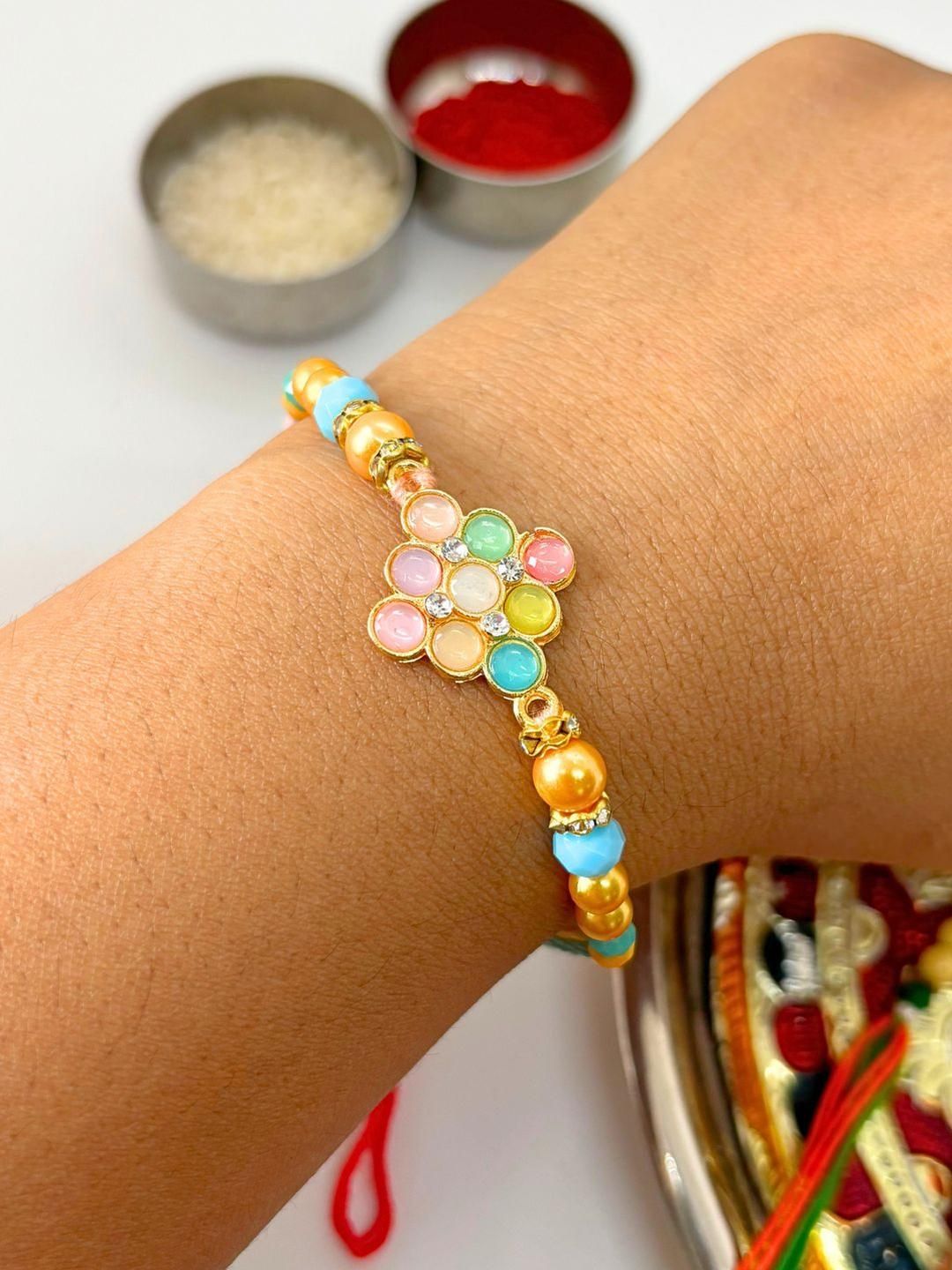Dhiyona Set of 2 Meenakari Kundan Traditional Handmade Rakhi
