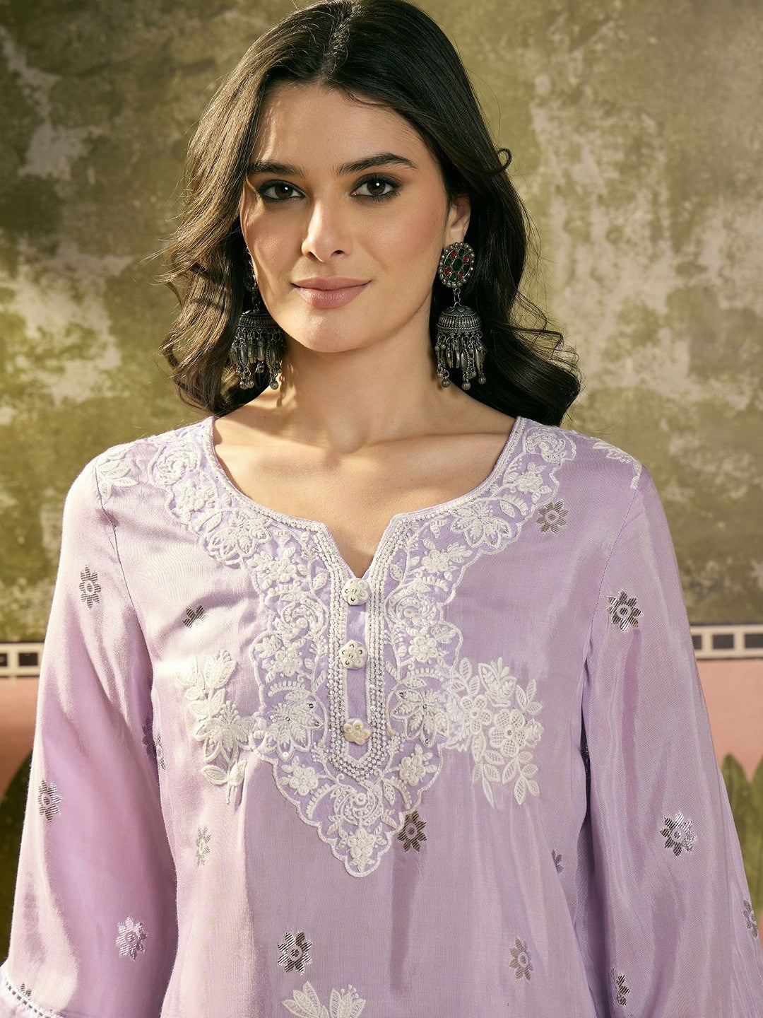Embroidered Round Neck Kurta & Trousers Kurta Set