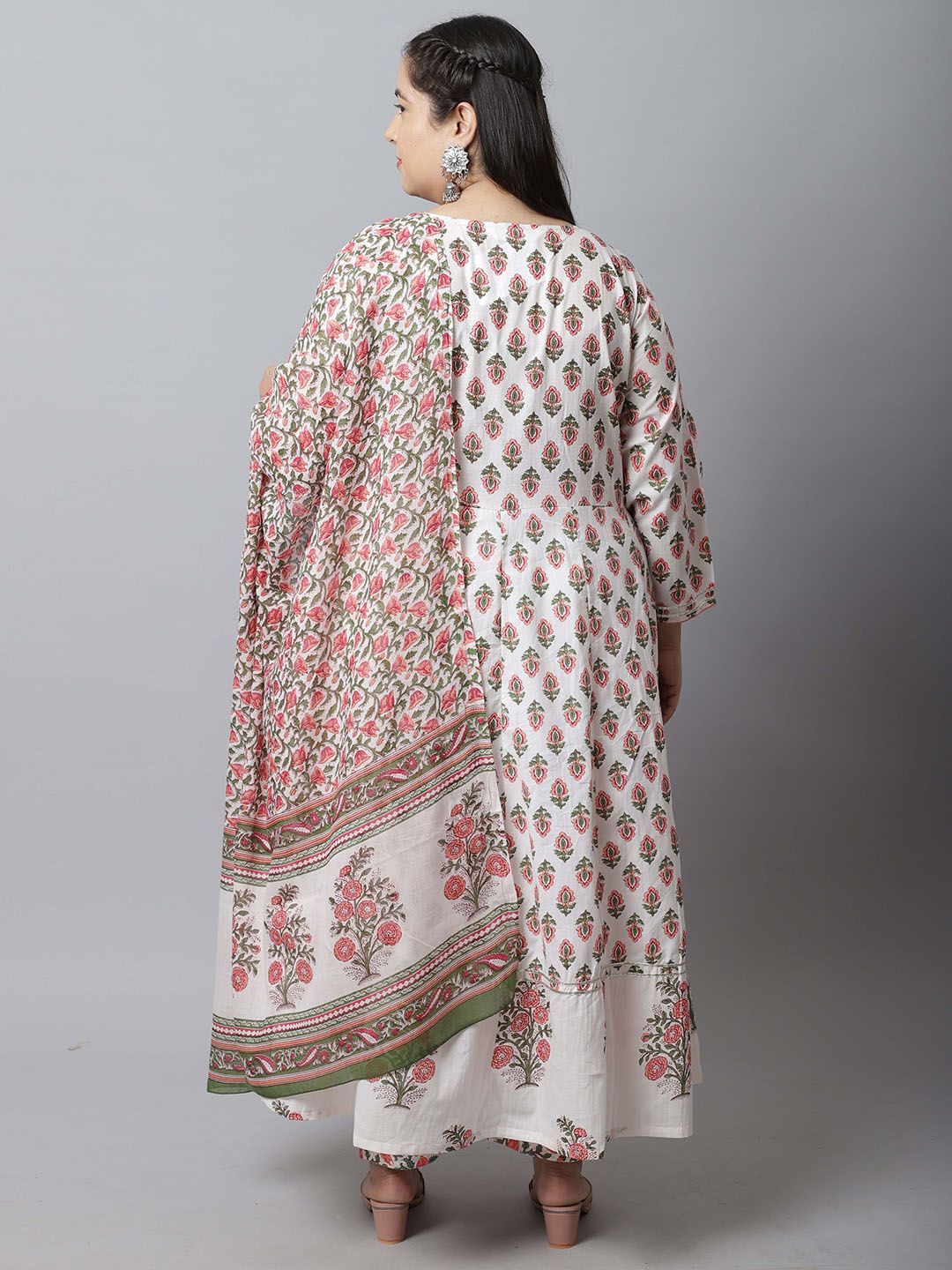 Dhiyona KL Floral Printed Pure Cotton Anarkali Kurta With Trousers & Dupatta