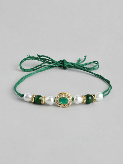 Dhiyona Unisex Set of 2 Beaded Bhai Bhabhi Rakhis With Roli & Chawal