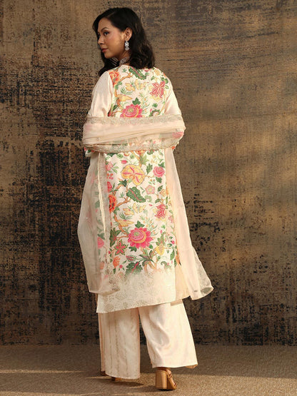 Dhiyona LL Women Floral Printed Regular Sequinned Kurta with Palazzos & With Dupatta