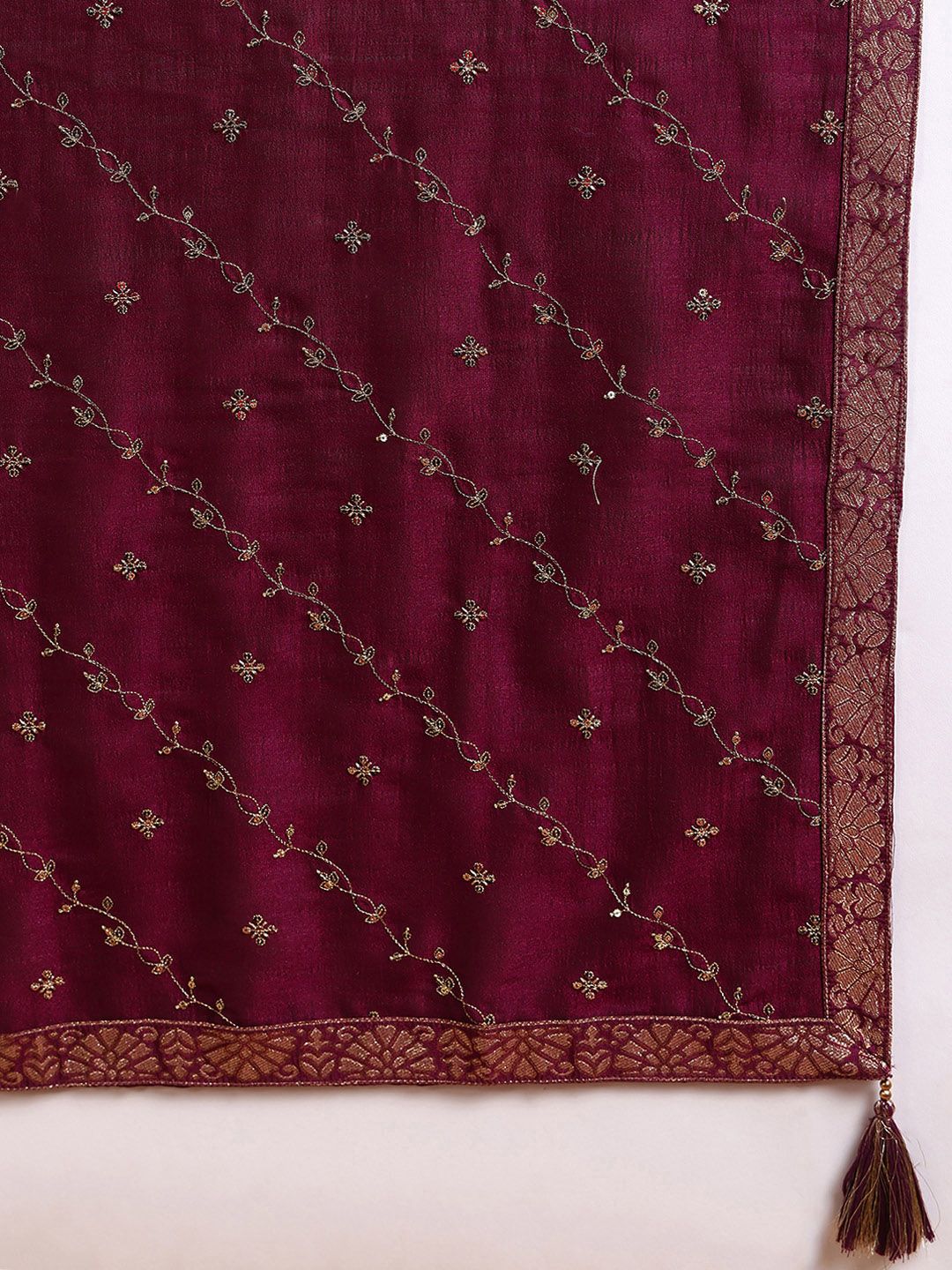 Dhiyona KL Floral Embroidered Sequinned Kurta with Palazzo & Dupatta