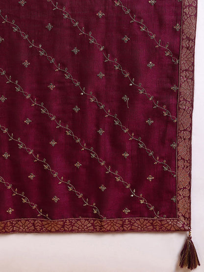 Dhiyona KL Floral Embroidered Sequinned Kurta with Palazzo & Dupatta