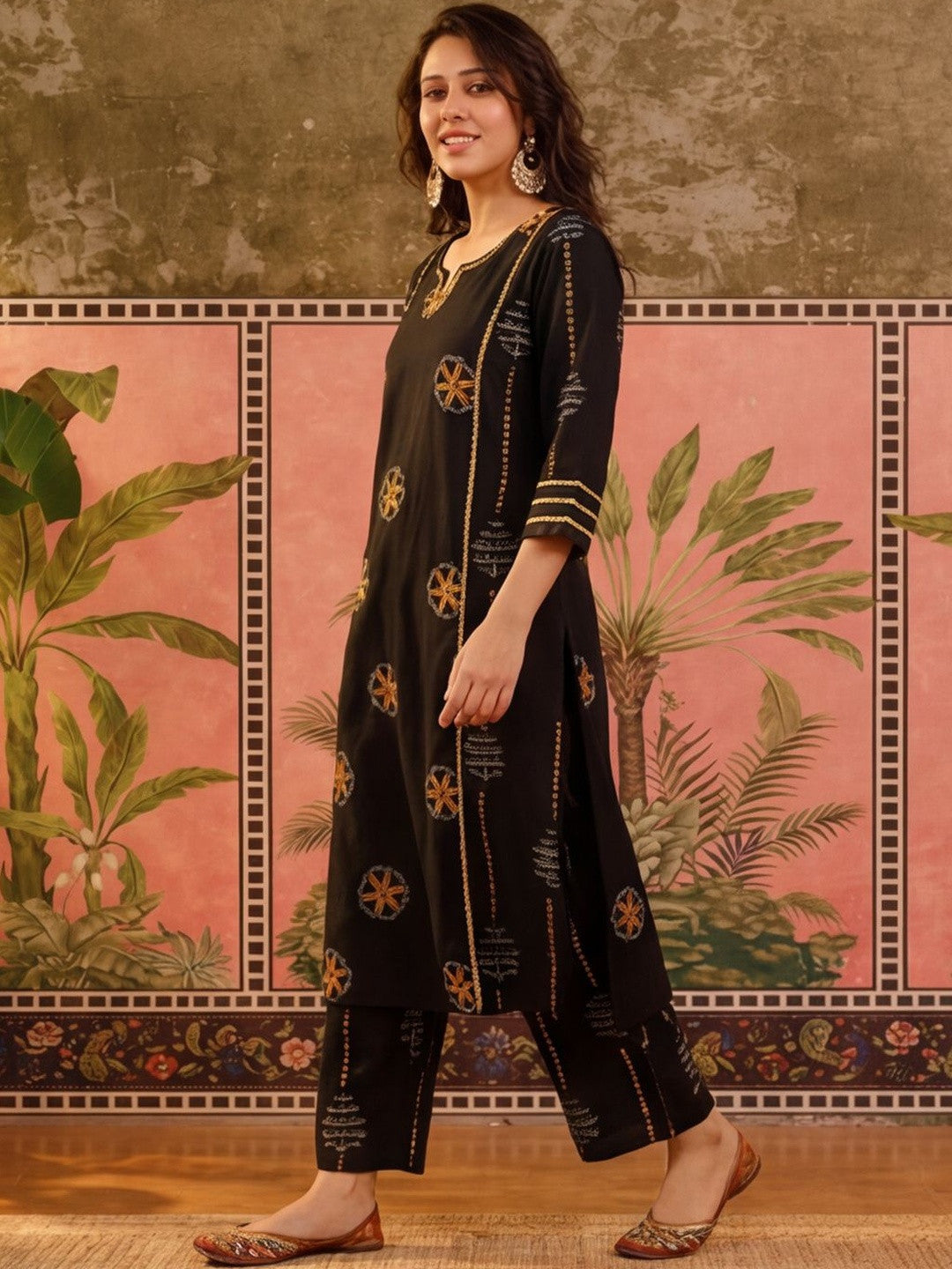 Embroidered Pure Cotton Round Neck Kurta & Trousers