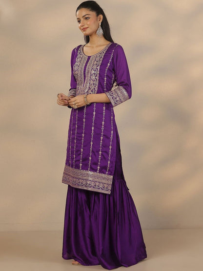 Dhiyona LL Women Ethnic Motifs Embroidered Regular Kurta with Sharara & With Dupatta
