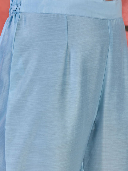Embroidered V-Neck Chikankari Organza Kurta With Trousers And Dupatta