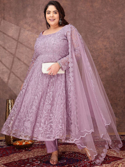 Dhiyona IN Women Floral Embroidered Empire Thread Work Kurta with Trousers & Dupatta