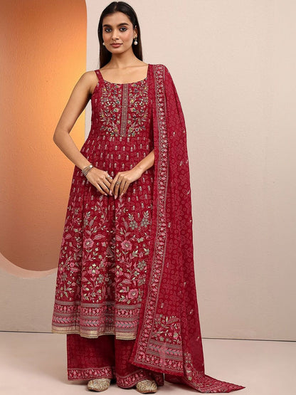 Dhiyona LL Women Ethnic Motifs Printed Regular Thread Work Kurta with Palazzos & With Dupatta