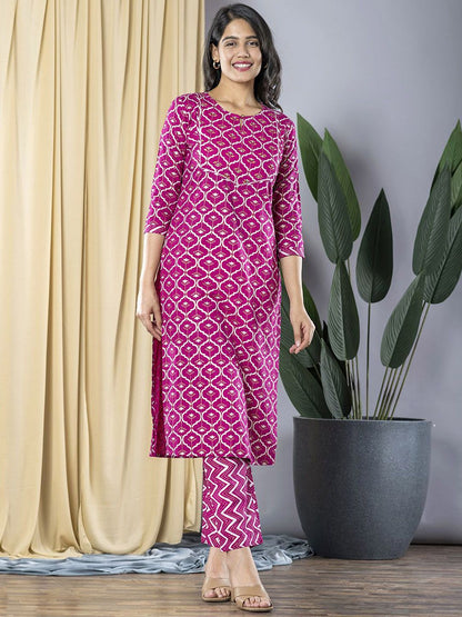 Dhiyona KL Ethnic Motifs Printed Keyhole Neck Straight Kurta With Trousers & Dupatta