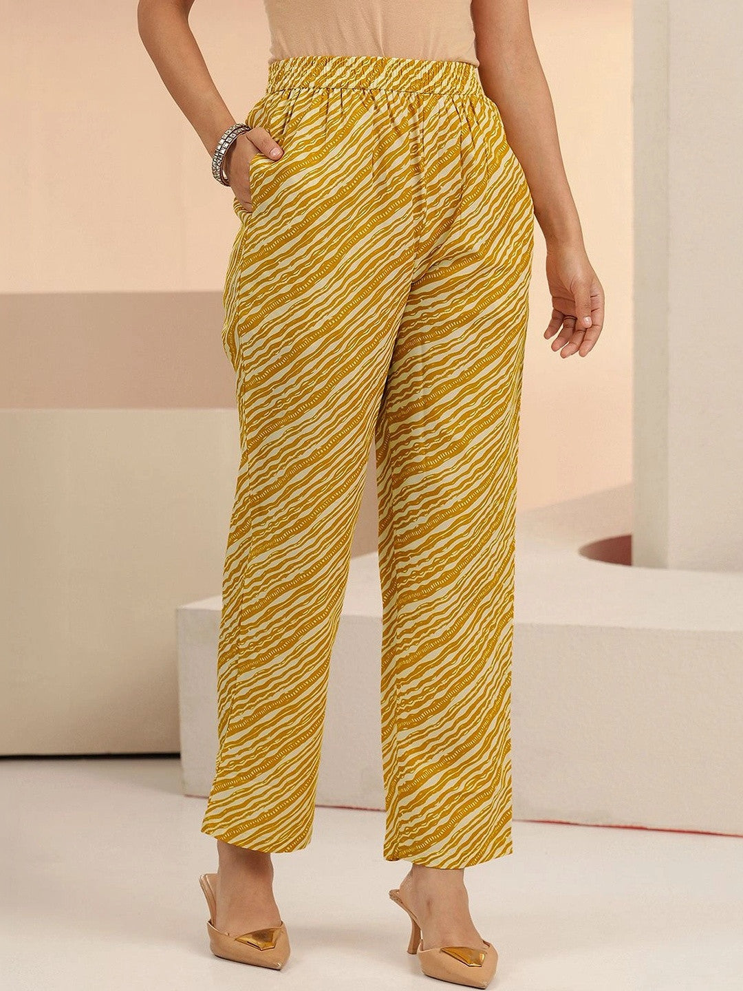 Mustard Floral Printed Cotton Blend Straight Suit Set