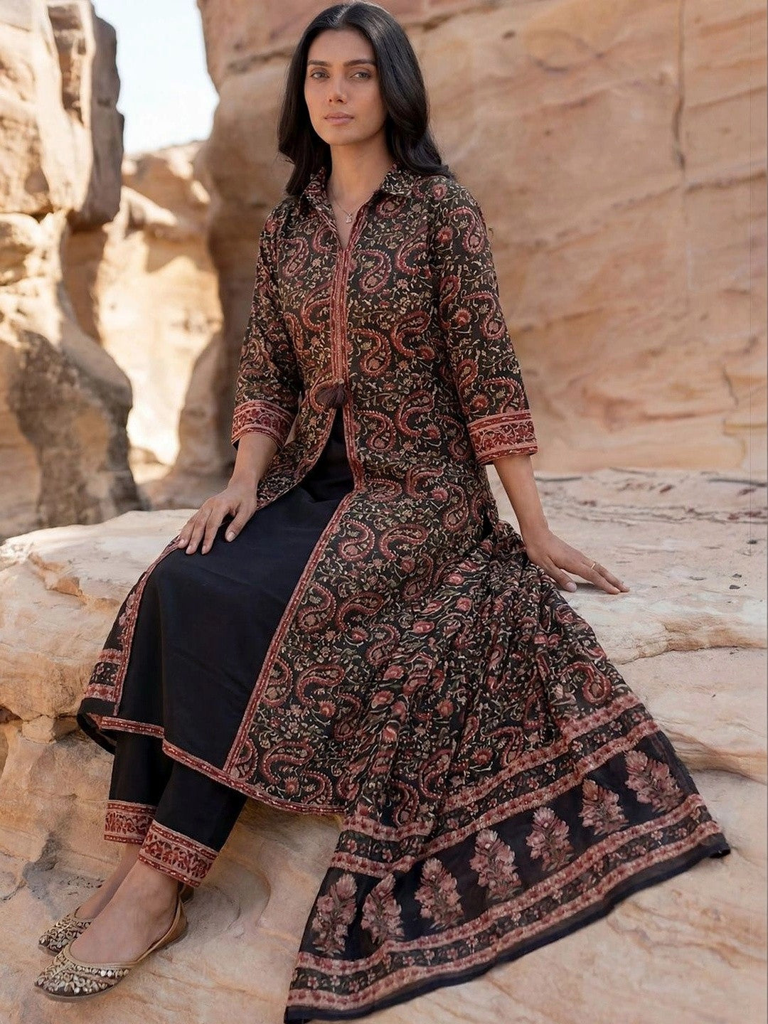 Women Ethnic Motifs Printed Regular Pure Cotton Kurta with Trousers & With Dupatta