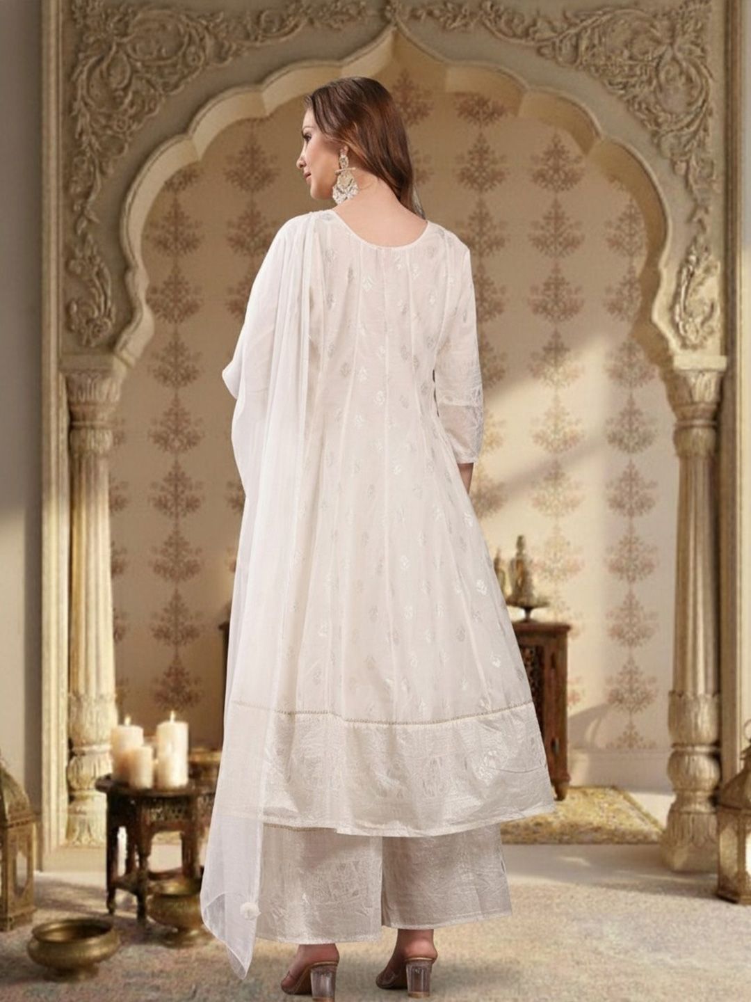 Dhiyona HOP Printed V-Neck Anarkali Kurta & Sharara With Dupatta