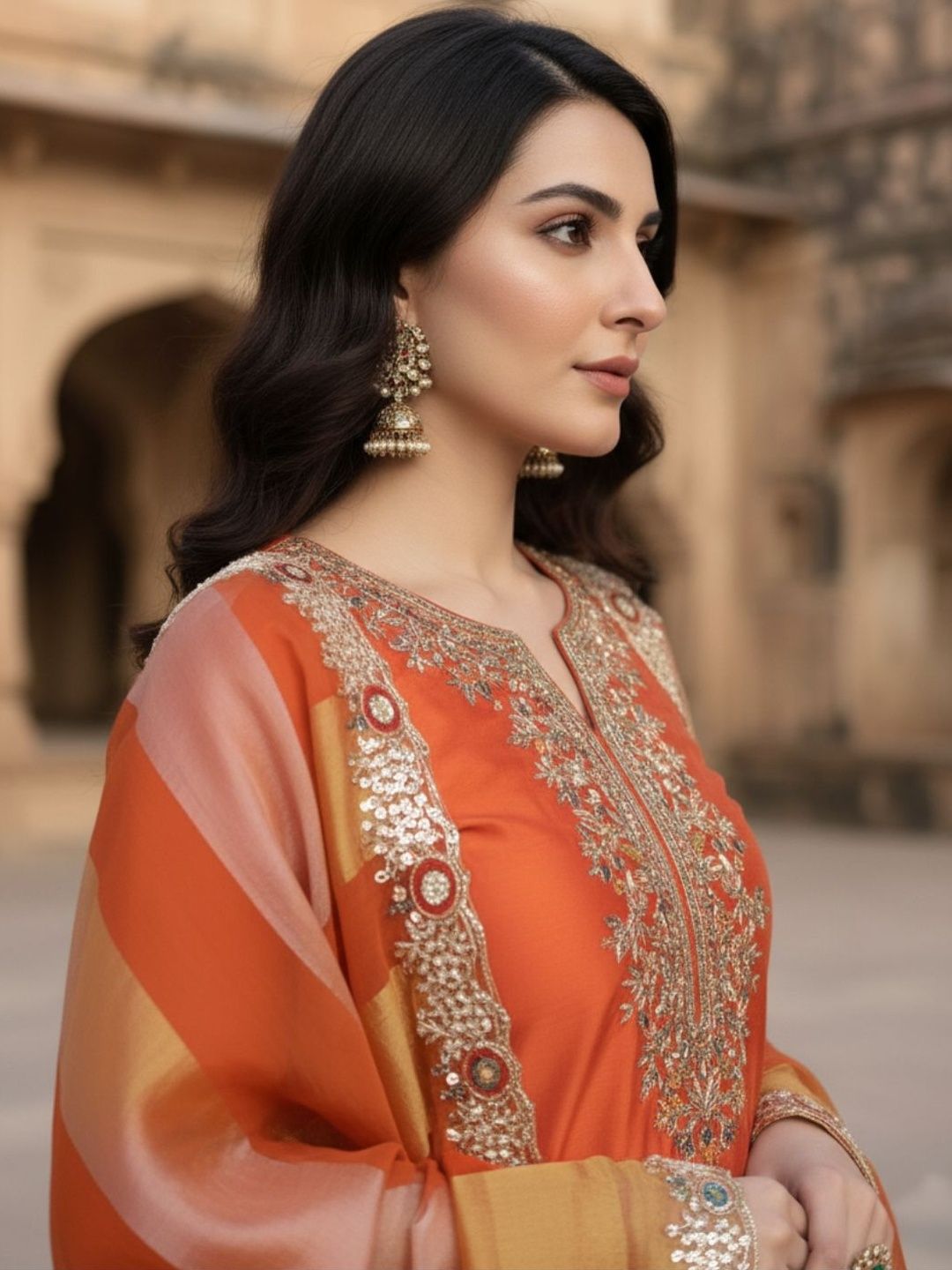 Dhiyona KL Women Ethnic Motifs Embroidered Regular Thread Work Kurta with Trousers & With Dupatta