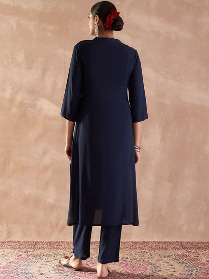 Dhiyona IE Embroidered Mandarin Collar Tunic With Trousers