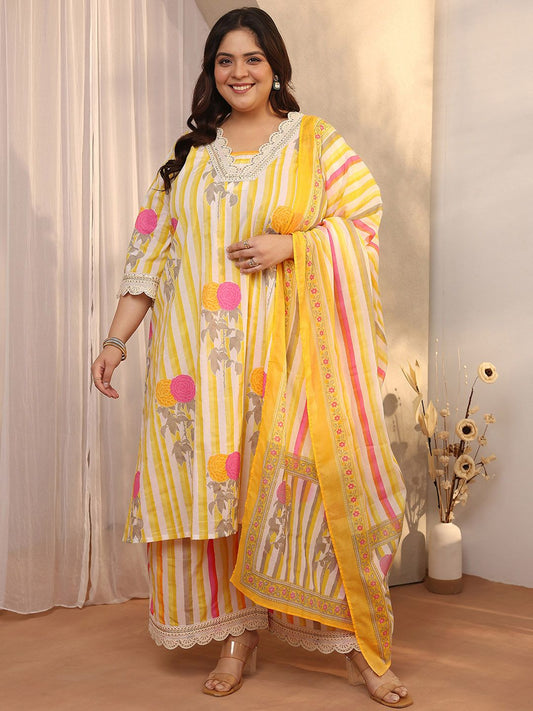 Dhiyona Women's Plus Size Printed Regular Kurta with Palazzos & With Dupatta