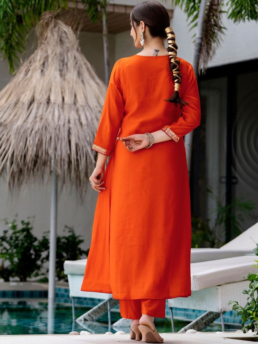 Dhiyona KL Women Embroidered Chanderi Silk Kurta with Trousers & Dupatta