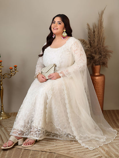 Dhiyona IN Women Floral Embroidered Empire Thread Work Kurta with Trousers & Dupatta