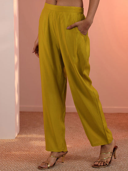 Floral Embroidered Round Neck Sequinned Straight Kurta With Trousers & Dupatta