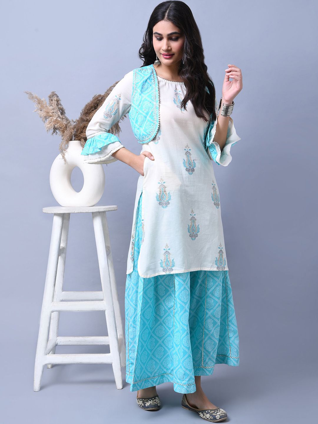 Dhiyona AN Ethnic Motifs Printed Gotta Patti Regular Straight Kurta With Sharara