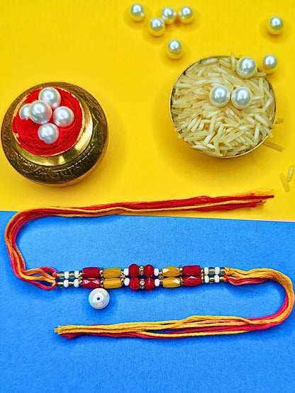 Dhiyona Set Of 6 Beaded Cotton Thread with AD Stones & Meenakari Designer Rakhi for Brother
