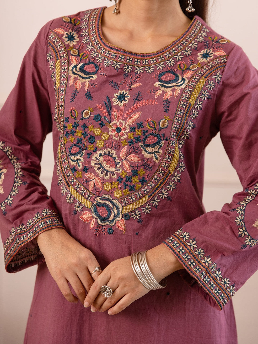 Women Floral Embroidered Pure Cotton Kurta with Palazzos