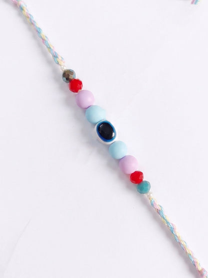 Dhiyona Set Of 2 Purse Design Evil Eye & Beads Bhaiya Bhabhi Rakhi With Roli Chawal