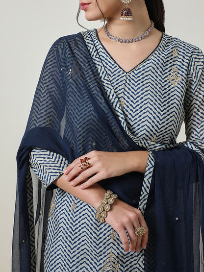 Dhiyona SO Women's Women Printed Regular Gotta Patti Chanderi Silk Kurta with Sharara & With Dupatta