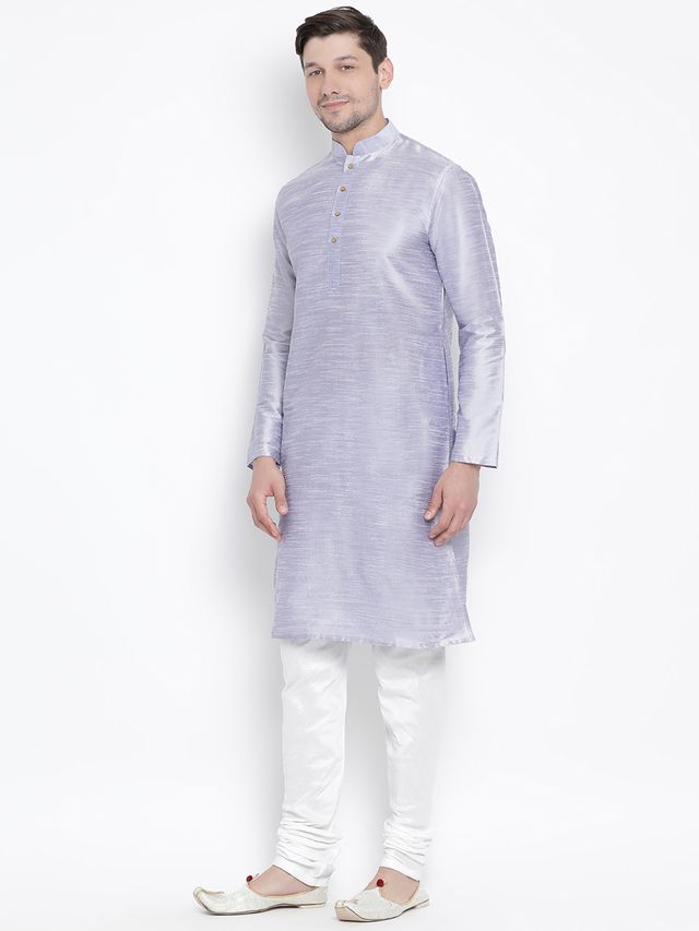 Men's Light Blue Silk Blend Straight Kurta Pyjama Set