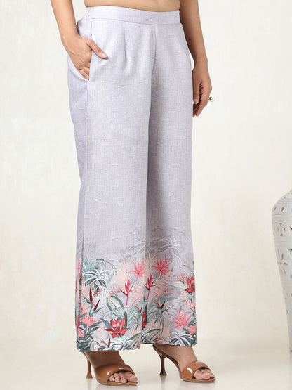 Dhiyona SO Women's Women Floral Printed Regular Linen Kurta with Palazzos