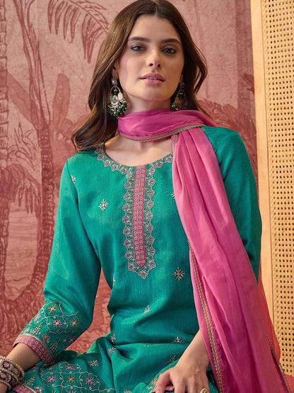 Dhiyona SN Embroidered Round Neck Kurta Sharara & Dupatta