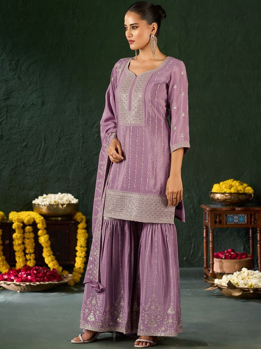 Dhiyona AN Women Ethnic Motifs Printed Regular Kurta with Sharara & With Dupatta