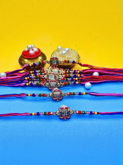 Dhiyona Set Of 12 Beaded Cotton Thread with AD Stones & Meenakari Designer Rakhi for Brother