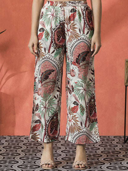 Floral Printed V-Neck Pure Cotton Straight Kurta With Palazzo