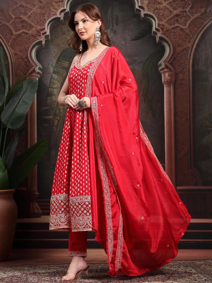 Women Red Pure Cotton Kurta Sets
