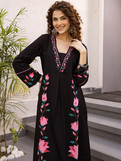 Women Floral Embroidered A-Line Kurta with Palazzo