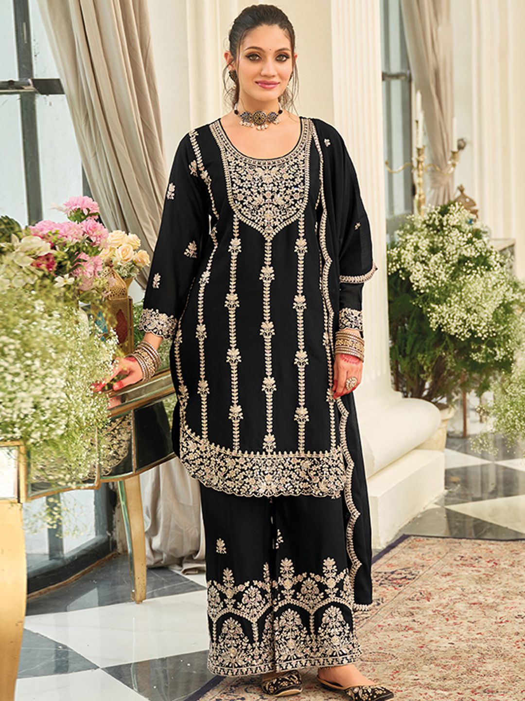 Dhiyona IE Women Ethnic Motifs Embroidered Kurta with Palazzo & Dupatta
