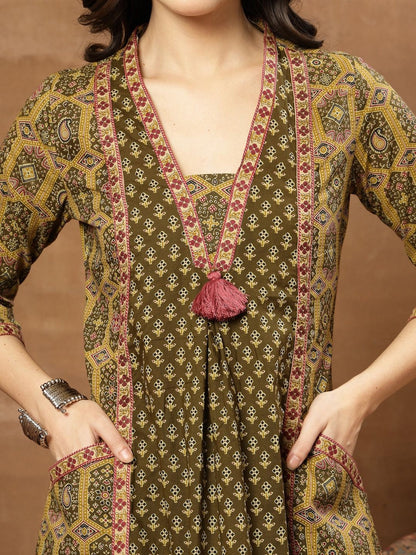 Printed Pure Cotton V-Neck Kurta & Palazzos