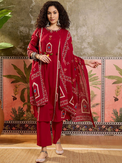 Printed Pure Cotton Round Neck Kurta & Trousers With Dupatta