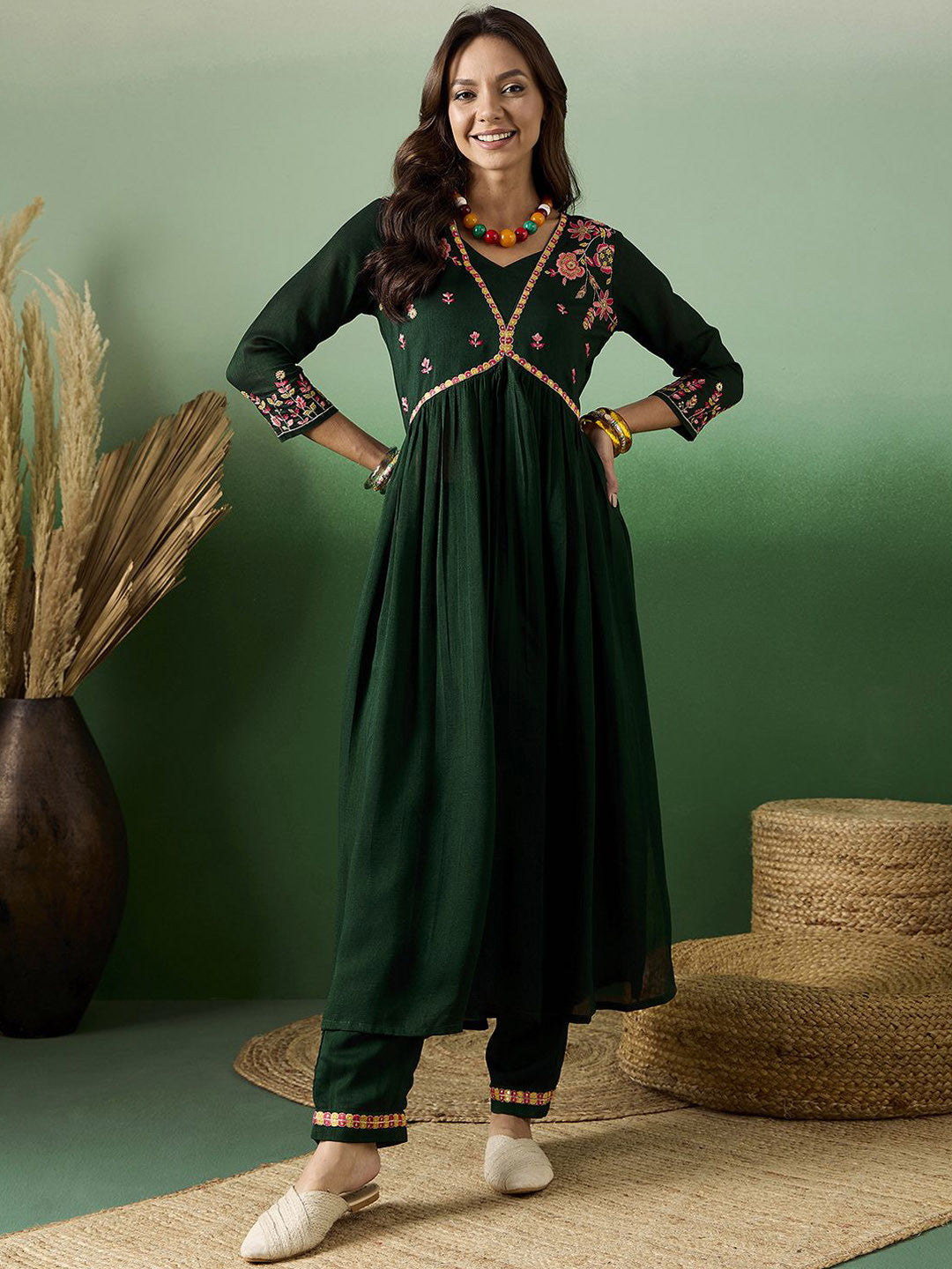 Sequence Embroidered Anarkali Kurta With Trousers