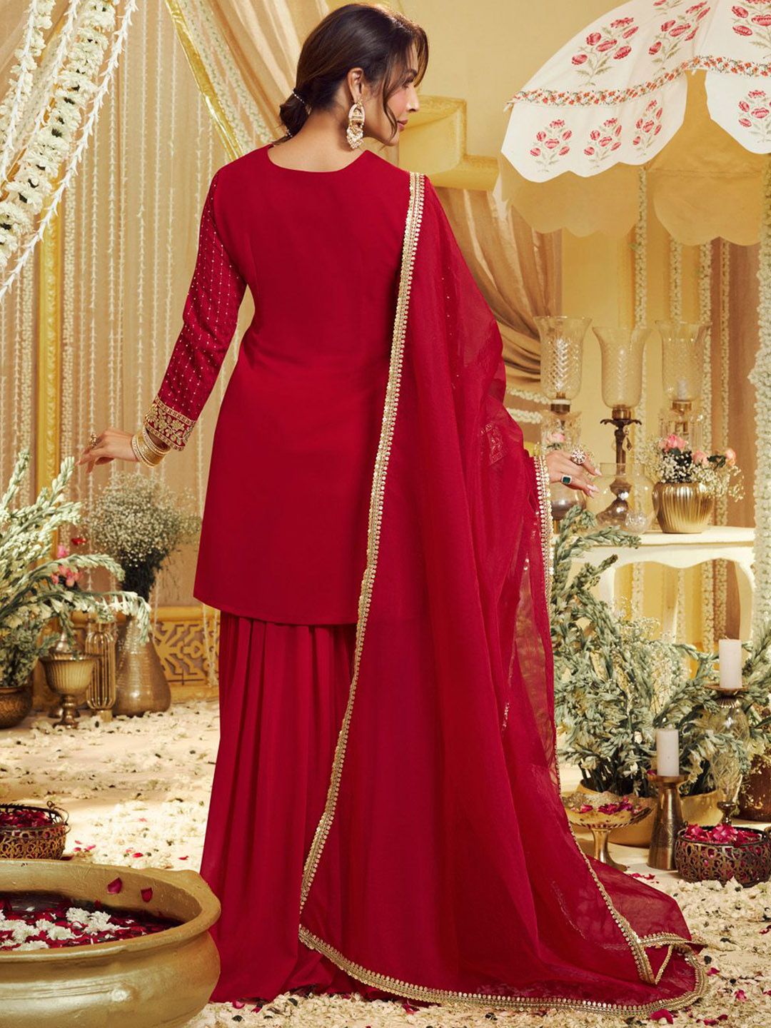 Dhiyona IN Women Ethnic Motifs Embroidered Kurta with Sharara & Dupatta
