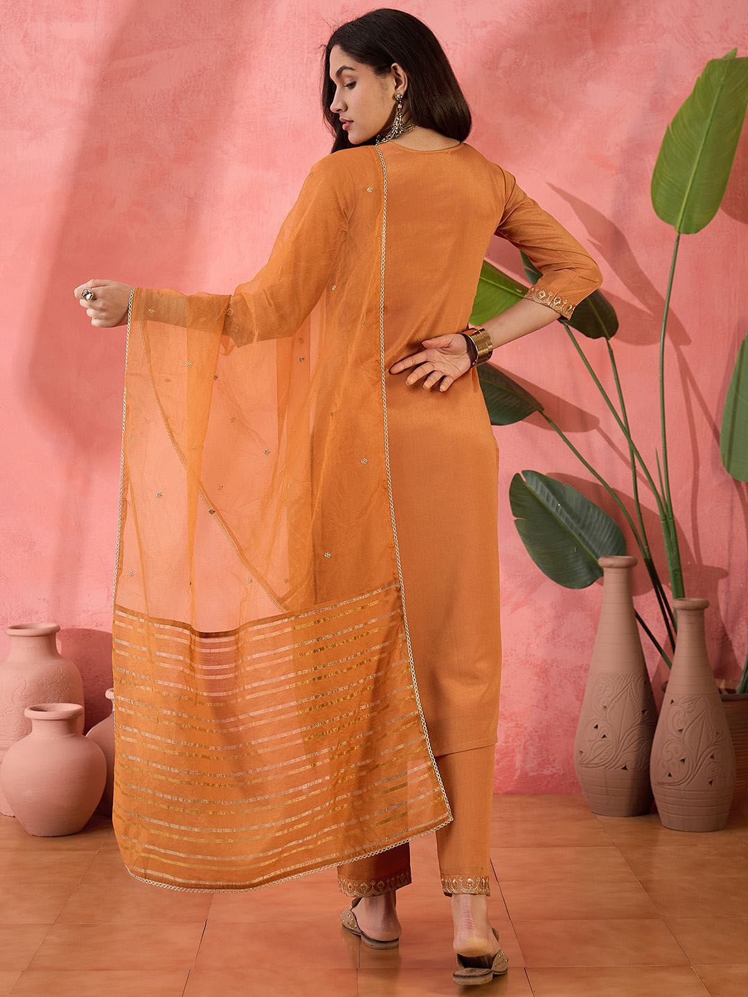 Dhiyona SN Women's Zari Sequence Embroidered Kurta Trouser With Dupatta