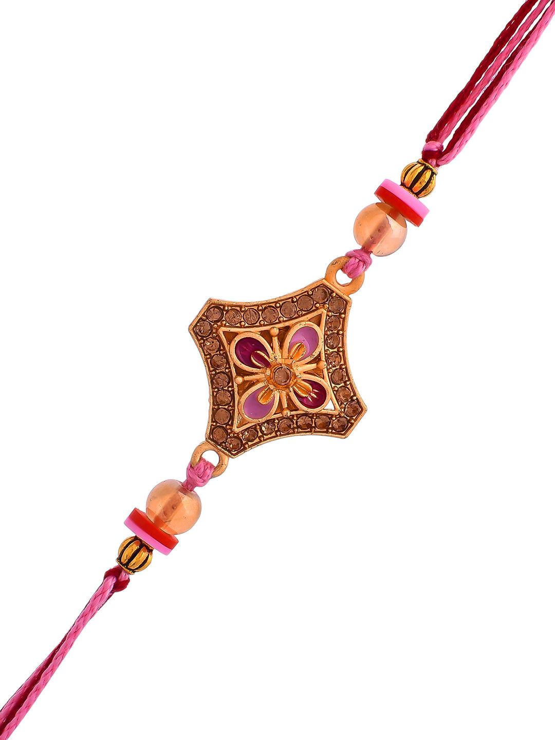 Dhiyona Gold-Toned Stone-Studded & Beaded Thread Rakhi
