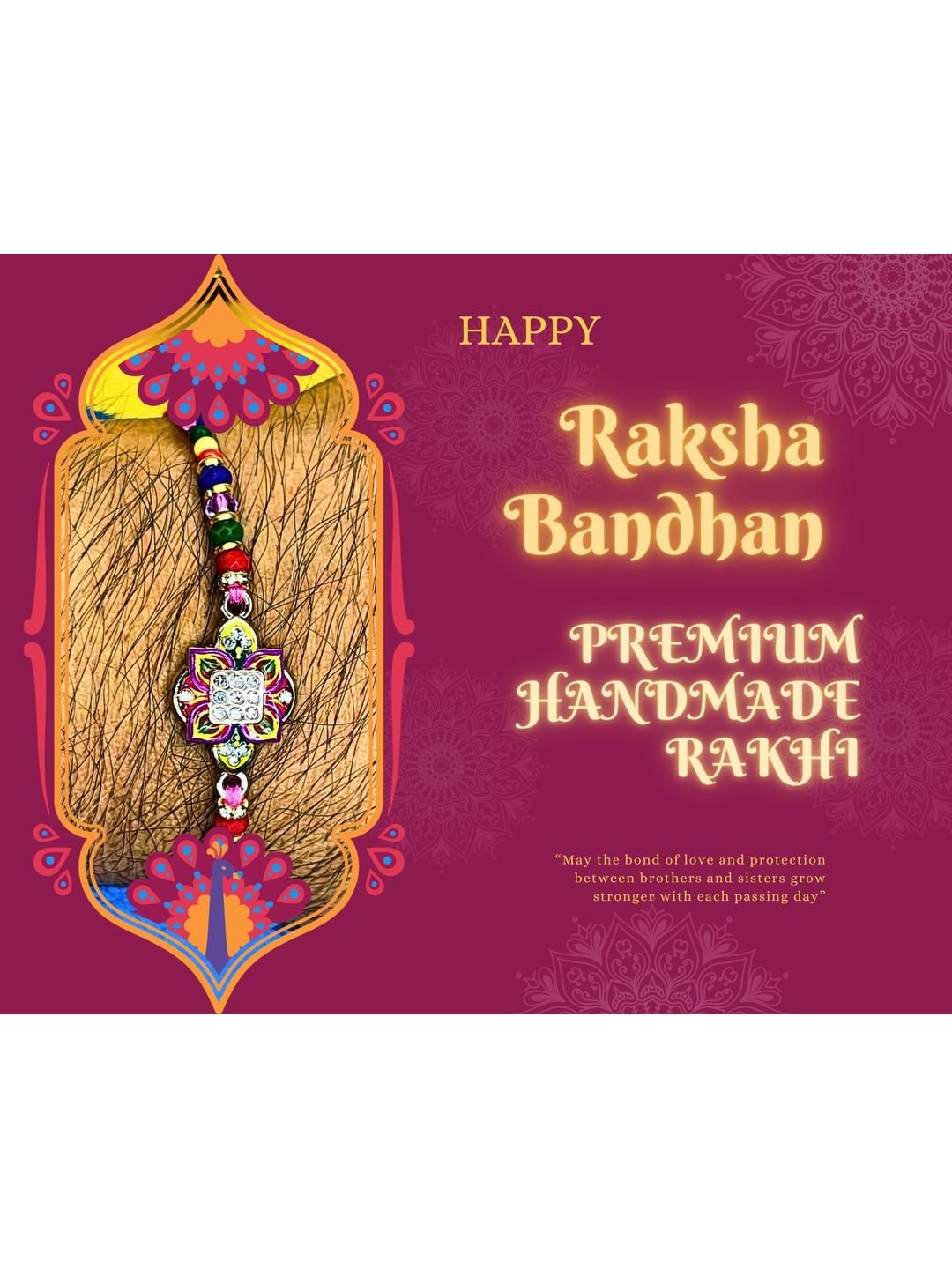 Dhiyona Set Of 3 Beaded Cotton Thread with AD Stones & Meenakari Designer Rakhi for Brother