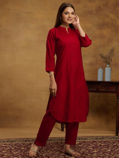 Women Maroon Viscose Rayon Kurta Sets