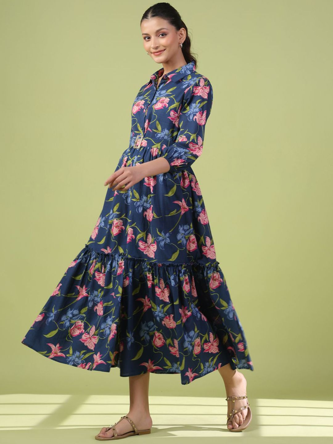 Dhiyona AY Women's Floral Printed Cotton Maxi Flared Ethnic Dress