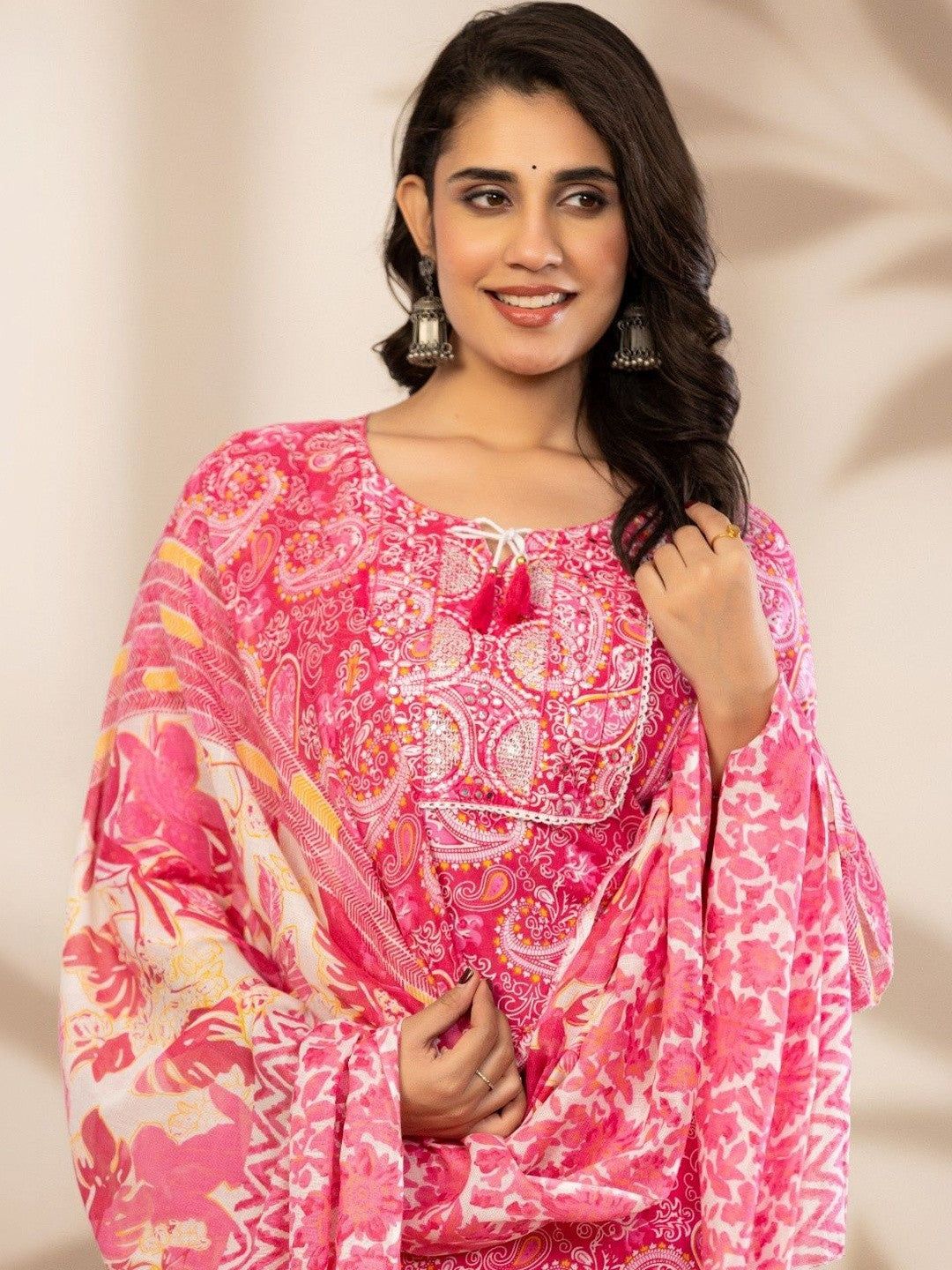 Women Paisley Printed Regular Patchwork Pure Cotton Kurta with Trousers & With Dupatta