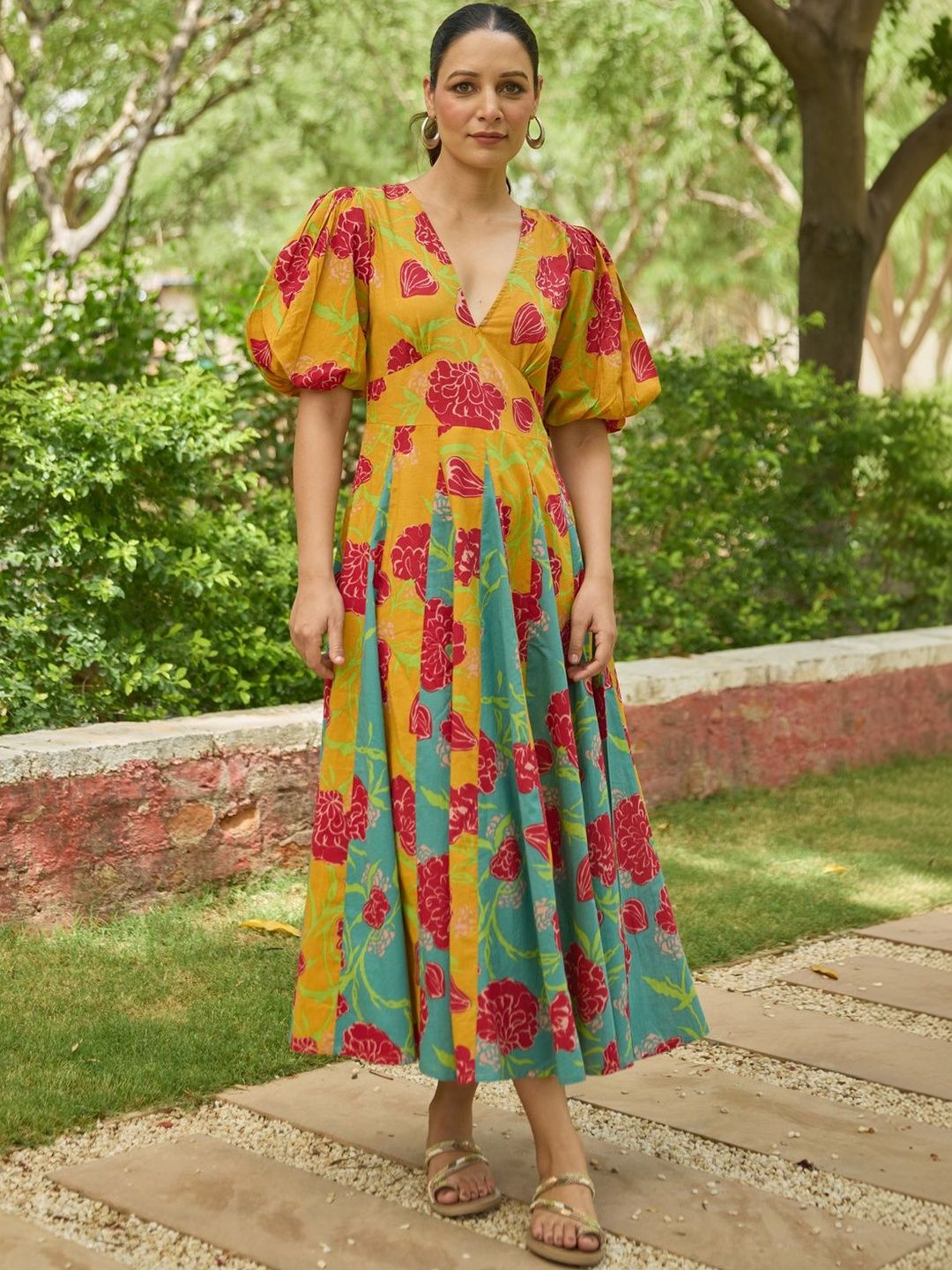 Dhiyona AY Women's Printed A-Line Midi Dress