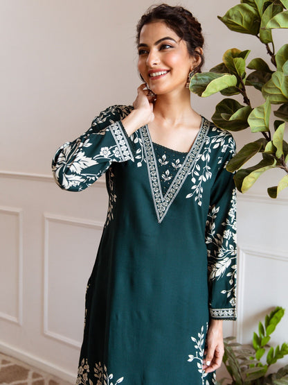 Embroidered & Printed V-Neck Kurta & Palazzos